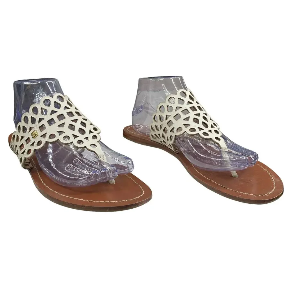 Tory Burch Women’s Davy Cream Leather Slip On Sandal Size US 9.5